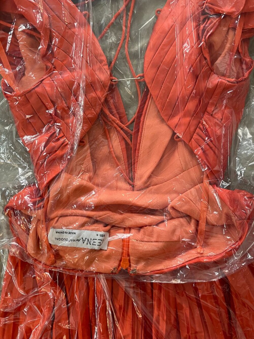 Mac Duggal Orange Pleated Corset Lace Up Back Ruffle Gown Size 4 - Picture 9 of 13